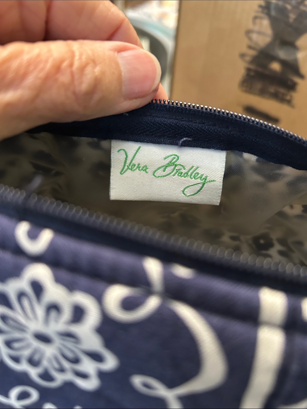 Vera Bradley Quilted Navy and White Floral Cosmetic Pouch - Picture 3 of 4